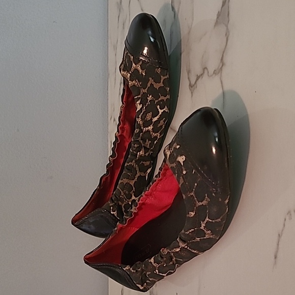 Coach Callie Leopard Print Brown Patent Leather Ballet Flats Shoes Slippers 10B - Picture 2 of 11